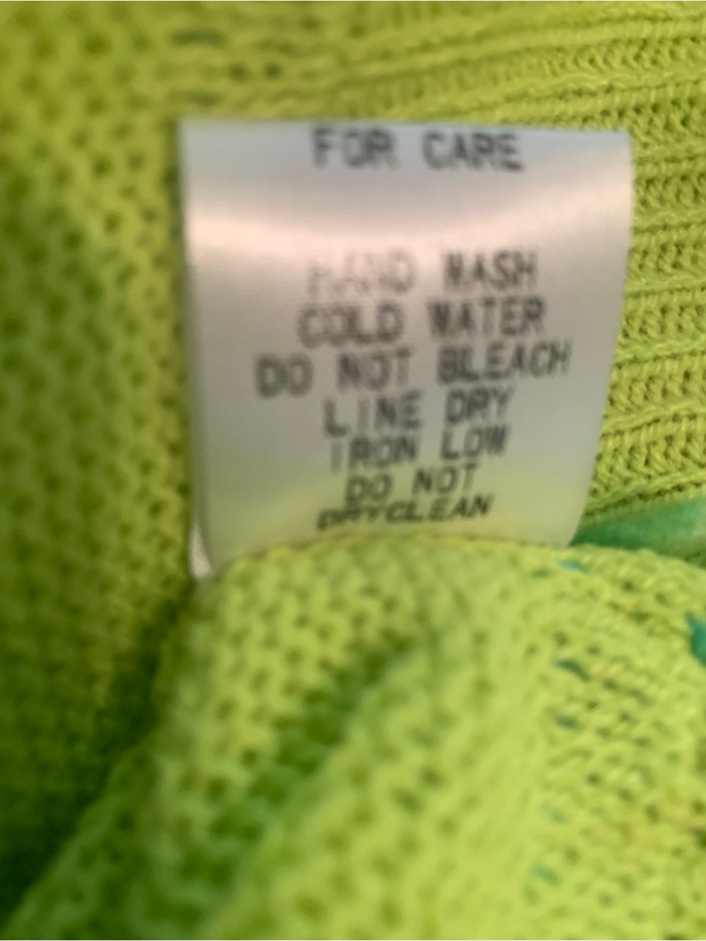 Lime Green Lover’s BiBi Knit Top with Multi-Color Cross Stitch Lines Sz XL - Picture 6 of 7